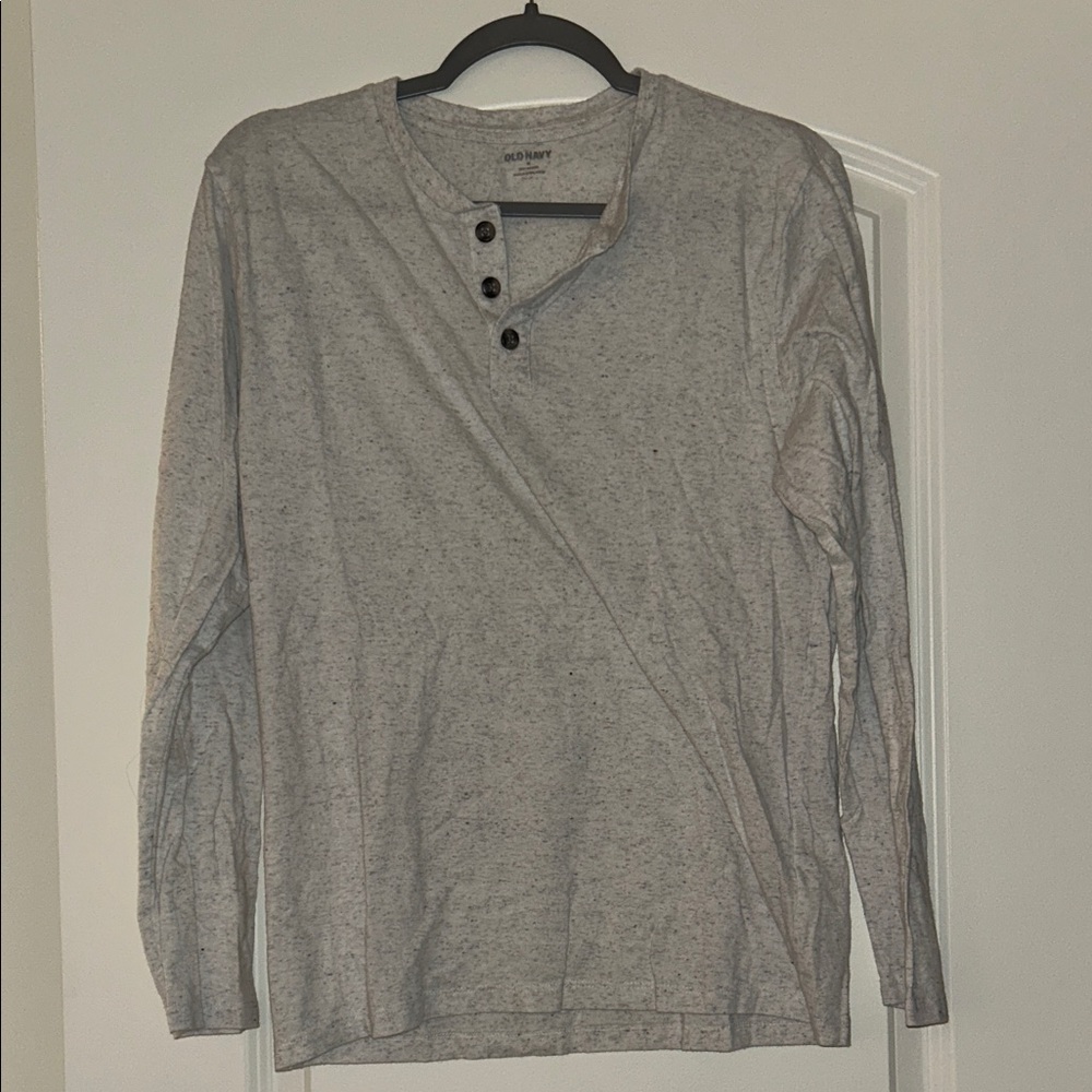 Old Navy Men's Heather Gray Henley Long-Sleeve Shirt